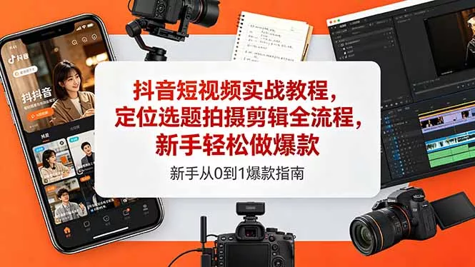 抖音短视频实战教程,定位选题拍摄剪辑全流程,新手轻松做爆款-站源网