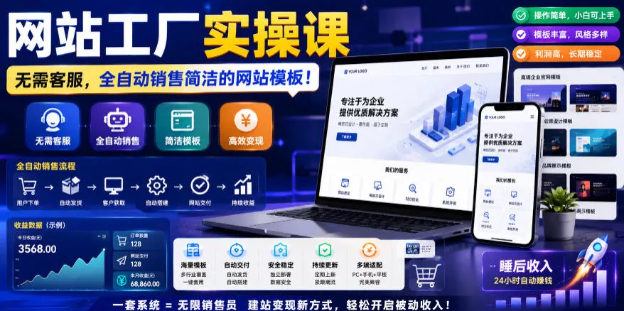 网站工厂实操课,无需客服,网站模板自动赚钱!【原创双语字幕】-站源网