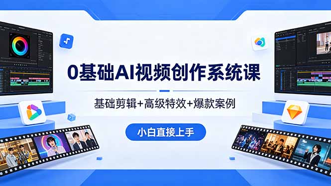 0基础AI视频创作系统课，基础剪辑+高级特效+爆款案例，小白直接上手-站源网