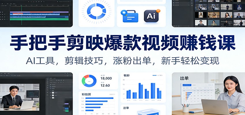 手把手剪映爆款视频赚钱课:AI工具,剪辑技巧,涨粉出单,新手轻松变现-站源网