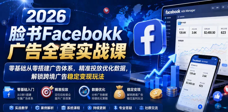 2026脸书Facebook广告全套实战课，零基础从零搭建广告体系，精准投放优化数据，解锁跨境广告稳定变现玩法-站源网