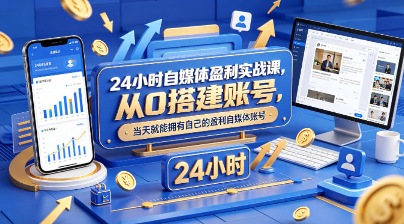 24小时自媒体盈利实战课，从0搭建账号，当天就能拥有自己的盈利自媒体账号-站源网