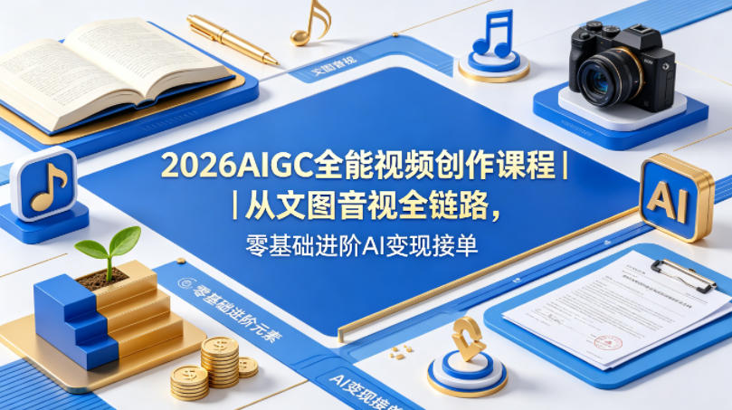 2026AIGC全能视频创作课程｜从文图音视全链路，零基础进阶AI变现接单-站源网