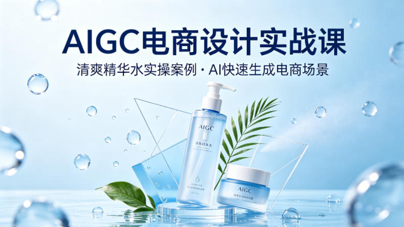 AIGC电商设计实战课,以清爽精华水为实操案例,教你用AI快速生成电商场景-站源网