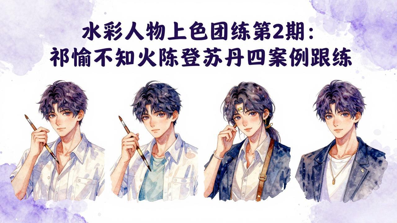 水彩人物上色团练第2期：祁煜不知火陈登苏丹四案例跟练，手把手提升绘画能力-站源网