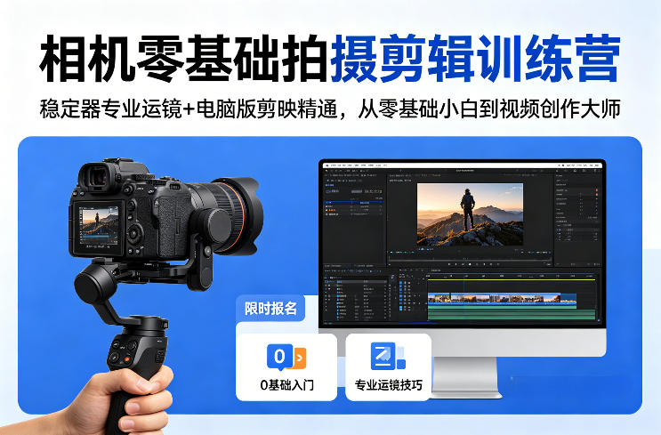 相机零基础拍摄剪辑训练营：稳定器专业运镜+电脑版剪映精通，从零基础小白到视频创作大师-站源网