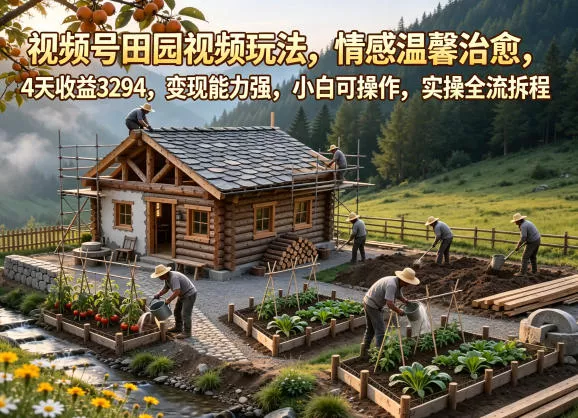 视频号田园视频玩法,情感温馨治愈,4天收益3294,变现能力强,小白可操作,实操全流程拆解-站源网