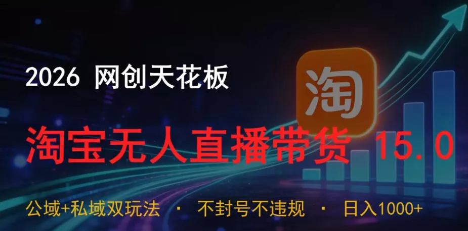2026网创天花板，淘宝无人直播带货15.0，公域+私域双玩法，日入1k+，不违规不封号【揭秘】-站源网