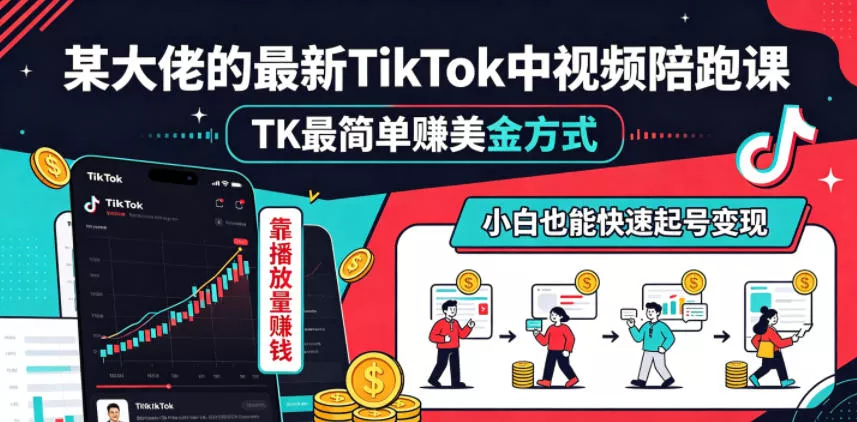 某大佬的最新TikTok中视频陪跑课,TK最简单賺美金方式,靠播放量賺钱,小白也能快速起号变现-站源网