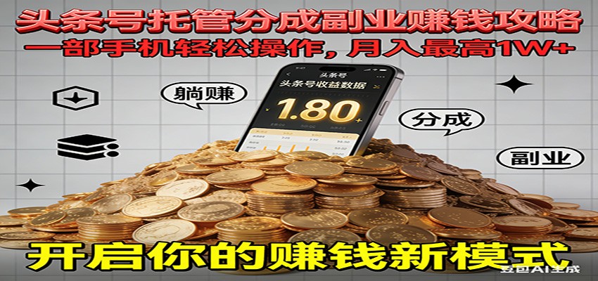 全程托管今日头条,一部手机就可以开干,最高躺赚1W+-站源网