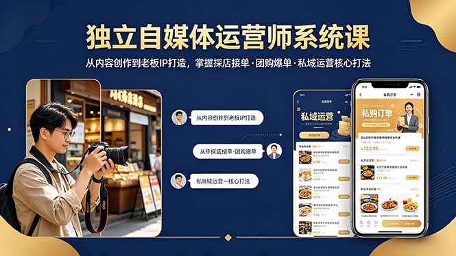 独立自媒体运营师系统课｜从内容创作到老板IP打造，掌握探店接单·团购爆单·私域运营核心打法-站源网