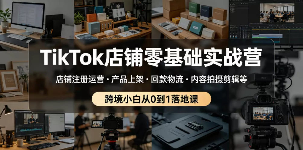 TikTok店铺零基础实战营,店铺注册运营・产品上架・回款物流・内容拍摄剪辑等 ,跨境小白从0到1落地课-站源网