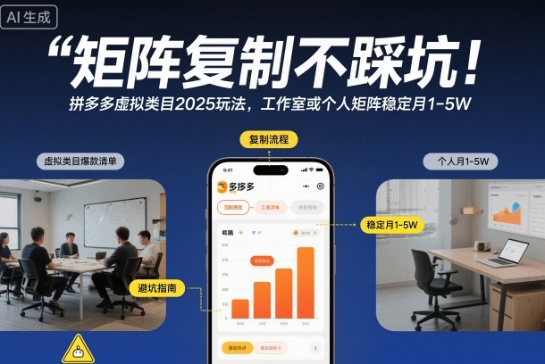 矩阵复制不踩坑!拼多多虚拟类目2025玩法,工作室或者个人矩阵稳定月1-5W【揭秘】-站源网