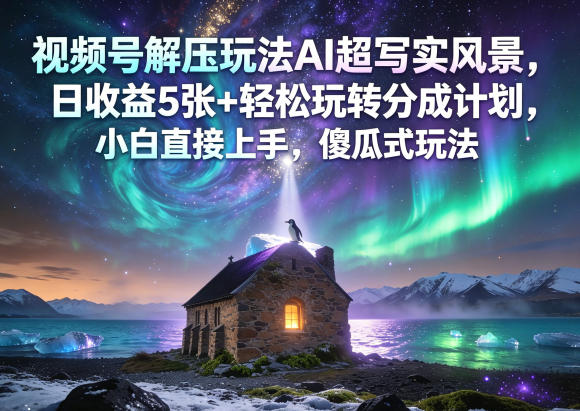 视频号解压玩法AI超写实风景，日收益5张+轻松玩转分成计划，小白直接上手，傻瓜式玩法-站源网