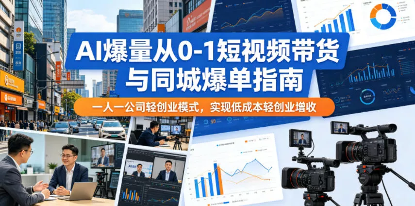 AI爆量从0-1短视频带货与同城爆单指南，一人一公司轻创业模式，实现低成本轻创业增收-站源网