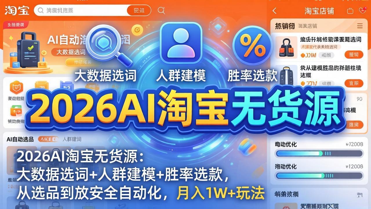 2026AI淘宝无货源-4月更新:大数据选词+人群建模+胜率选款,从选品到放大全自动化,月入1W+玩法-站源网