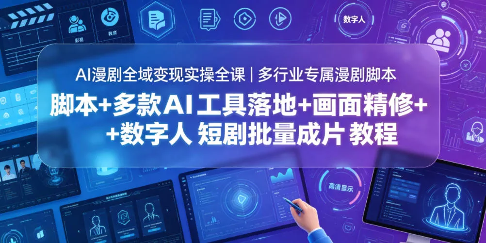 AI漫剧全域变现实操全课|多行业专属漫剧脚本+多款AI工具落地+画面精修+数字人短剧批量成片全教程-站源网