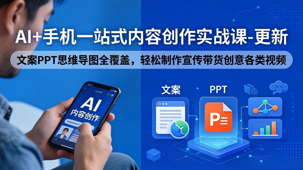 AI+手机一站式内容创作实战课-更新，文案PPT思维导图全覆盖，轻松制作宣传带货创意各类视频-站源网