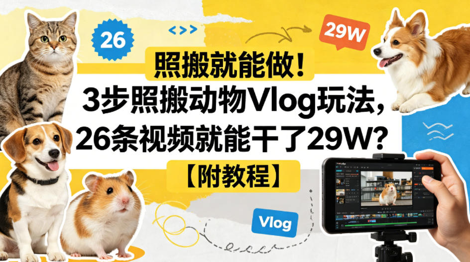 照搬就能做！3步照搬动物Vlog玩法，26条视频就能干了29W？【附教程】【赠coze一键生成工作流】-站源网