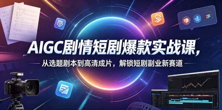 AIGC剧情短剧爆款实战课,从选题剧本到高清成片,解锁短剧副业新赛道-站源网