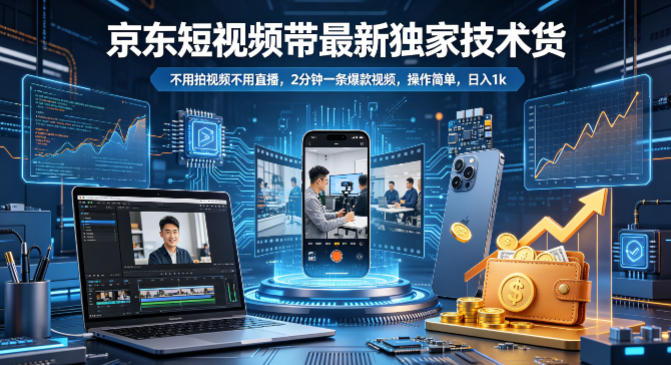 京东短视频带货最新独家技术，不用拍视频不用直播，2分钟一条爆款视频，操作简单，日入1k+【揭秘】-站源网