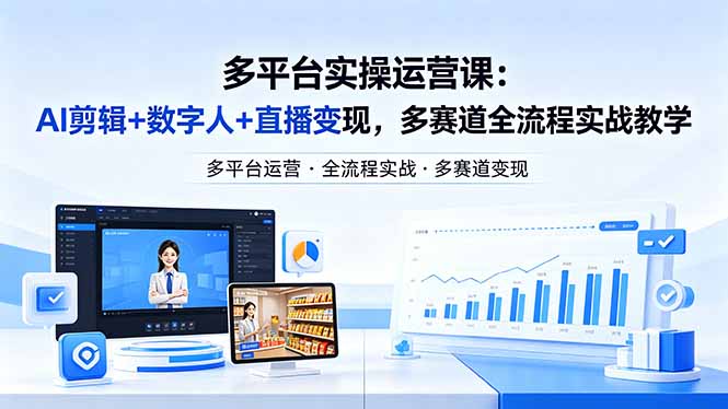某团队多平台实操运营课-更新26年4月20：AI剪辑+数字人+直播变现，多赛道全流程实战教学-站源网