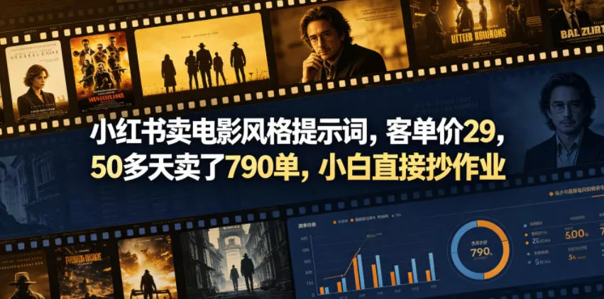 小红书卖电影风格提示词，客单价29，50多天卖了790单，小白直接抄作业！-站源网