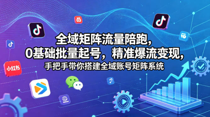 全域矩阵流量陪跑，0基础批量起号，精准爆流变现，手把手带你搭建全域账号矩阵系统-站源网
