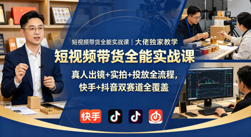 短视频带货全能实战课｜大佬独家教学，真人出镜+实拍+投放全流程，快手+抖音双赛道全覆盖-站源网