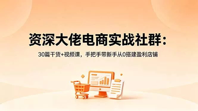 资深大佬电商实战社群:30篇干货+视频课,手把手带新手从0搭建盈利店铺-站源网