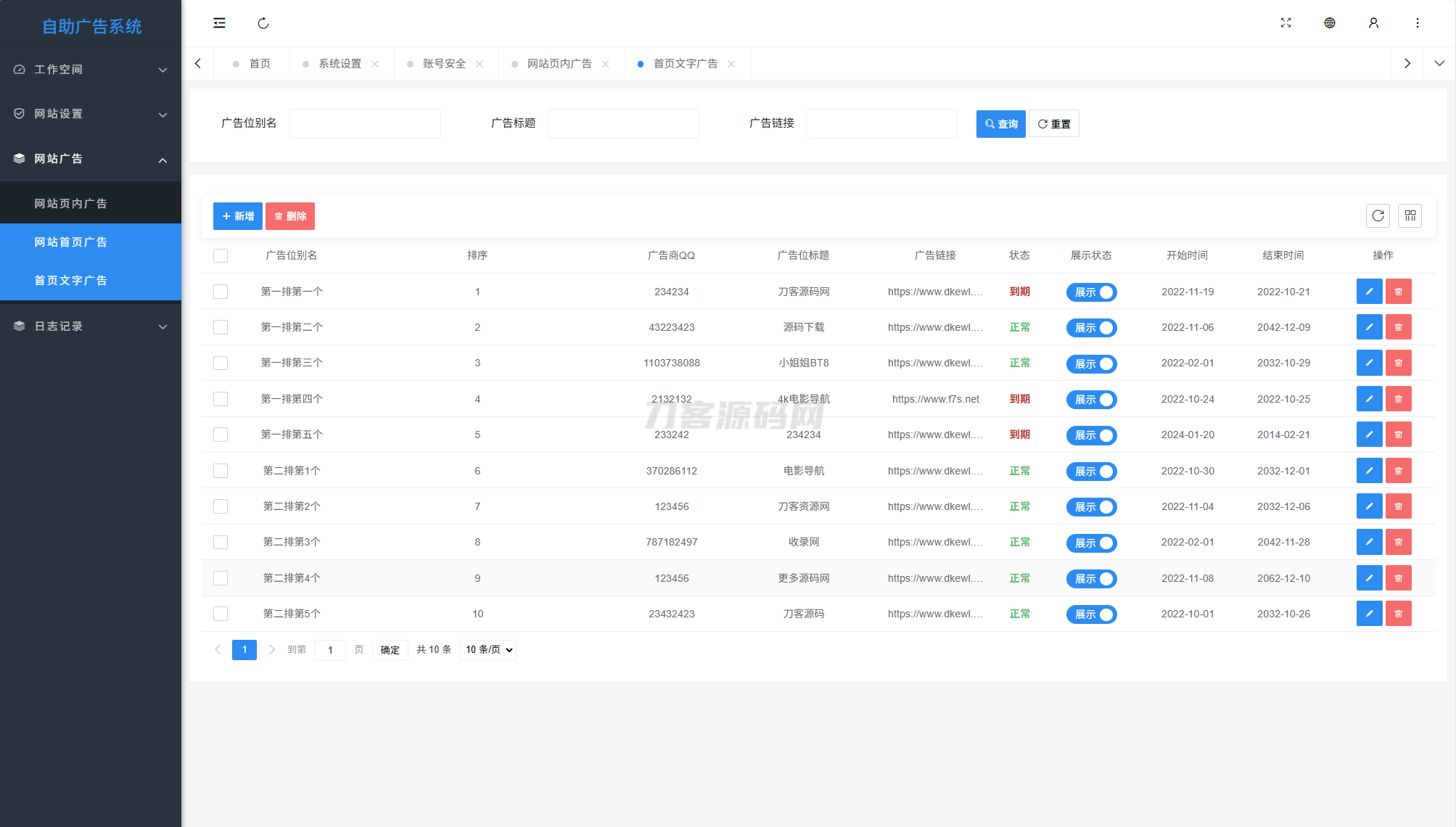 最新全开源版本 网站自助广告投放系统源码 附安装教程-站源网