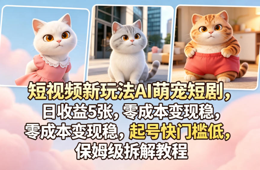 短视频新玩法AI萌宠短剧，日收益5张，零成本变现稳，起号快门槛低，保姆级拆解教程-站源网