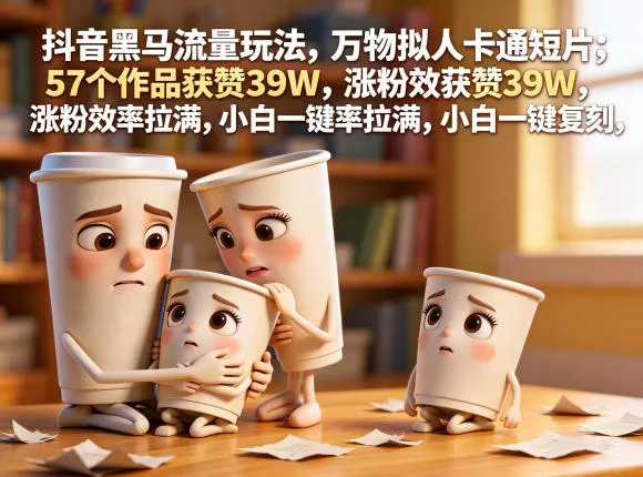 抖音黑马流量玩法,万物拟人卡通短片,57个作品获赞39W,涨粉效率拉满,小白一键复刻,保姆级拆解-站源网