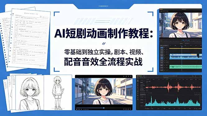 AI短剧动画制作教程:零基础到独立实操,剧本、视频、配音音效全流程实战-站源网