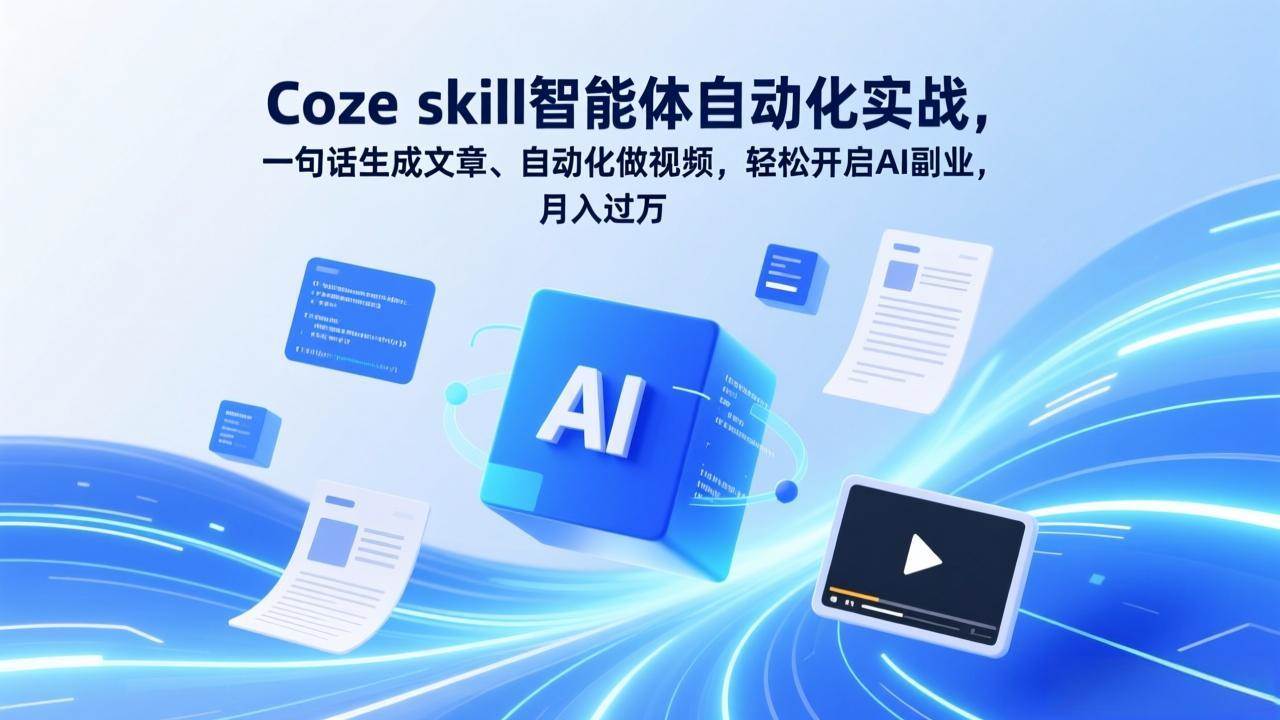 （17399期）Coze skill智能体自动化实战，一句话生成文章、自动化做视频，轻松开启AI副业，月入过万-站源网