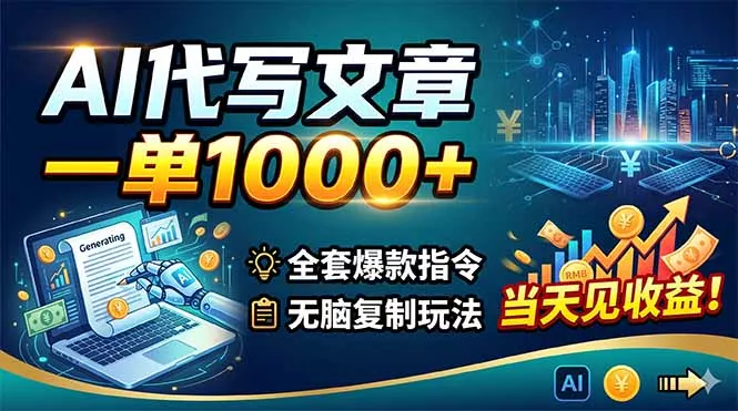 AI代写文章,一单1000+,全套爆款指令+无脑复制玩法,当天见收益!-站源网