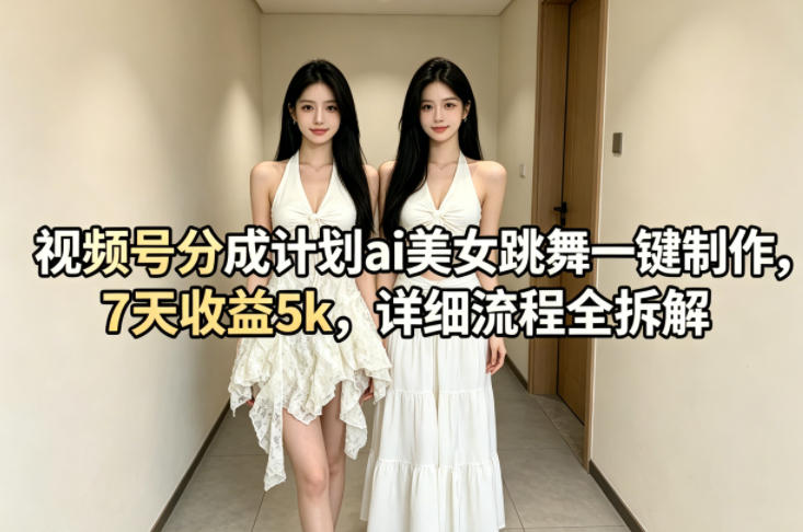 视频号分成计划ai美女跳舞一键制作，7天收益5k，详细流程全拆解-站源网