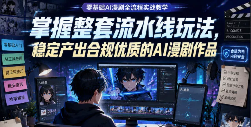 零基础AI漫剧全流程实战教学,掌握整套流水线玩法,稳定产出合规优质的AI漫剧作品-站源网