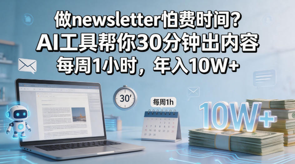 做newsletter怕费时间？AI工具帮你30分钟出内容，每周1小时，年入10W+！【原创双语字幕】-站源网