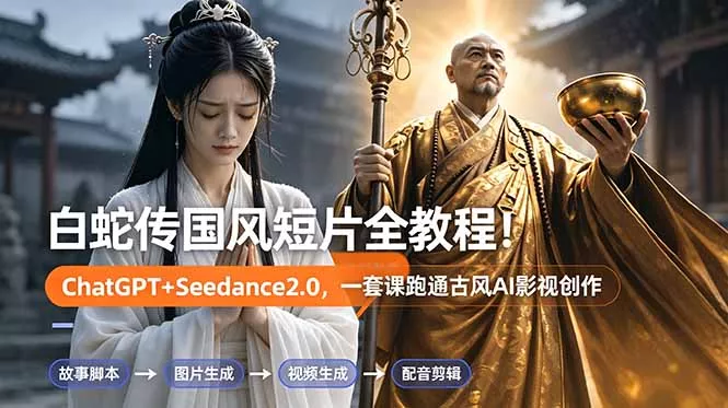 白蛇传-国风短片全教程!ChatGPT+Seedance2.0,一套课跑通古风AI影视创作-站源网