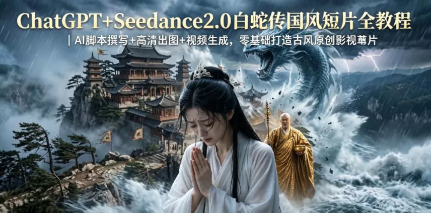 ChatGPT+Seedance2.0白蛇传国风短片全教程｜AI脚本撰写+高清出图+视频生成，零基础打造古风原创影视短片-站源网