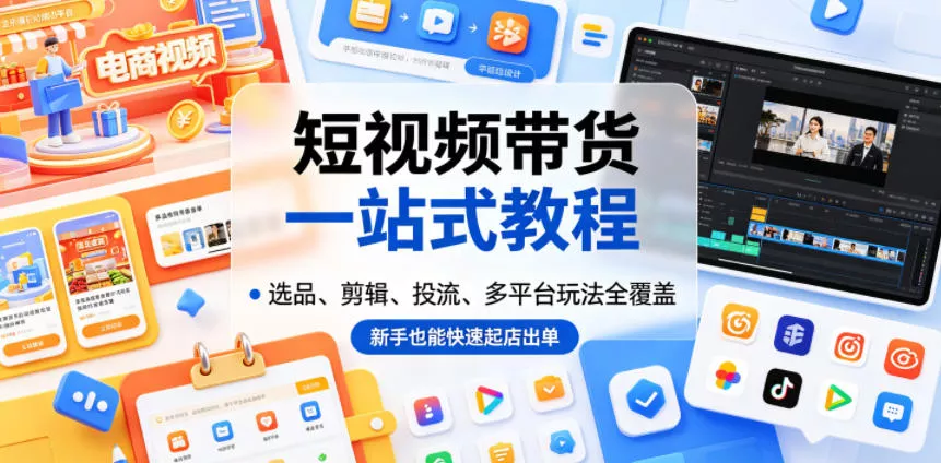 短视频带货一站式教程,选品、剪辑、投流、多平台玩法全覆盖,新手也能快速起店出单-站源网