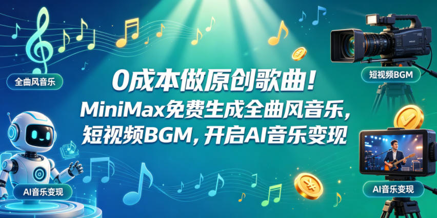 0成本做原创歌曲!MiniMax免费生成全曲风音乐,短视频BGM,开启AI音乐变现-站源网