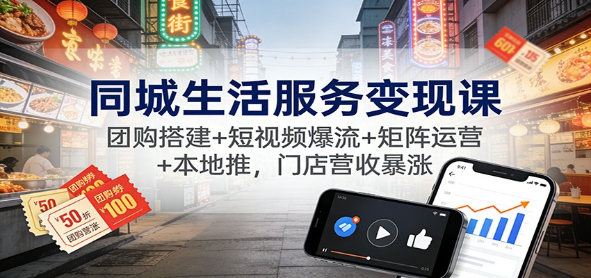 同城生活服务变现课:团购搭建+短视频爆流+矩阵运营+本地推,门店营收暴涨-站源网