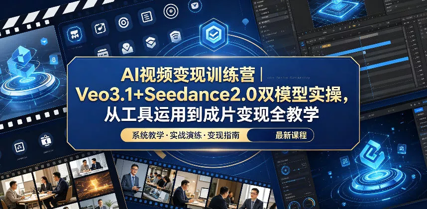 AI视频变现训练营|Veo3.1+Seedance2.0双模型实操,从工具运用到成片变现全教学-站源网