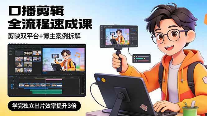 （17420期）口播剪辑全流程速成课，剪映双平台+博主案例拆解，学完独立出片效率提升3倍-站源网