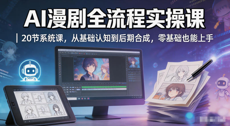 AI漫剧全流程实操课｜20节系统课，从基础认知到后期合成，零基础也能上手-站源网
