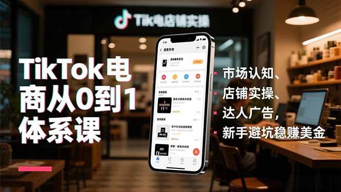 (16818期)TikTok电商从0到1体系课,市场认知、店铺实操、达人广告,新手避坑稳赚美金-站源网