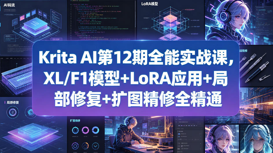 Krita AI第12期全能实战课，XL/F1模型+LoRA应用+局部修复+扩图精修全精通-站源网