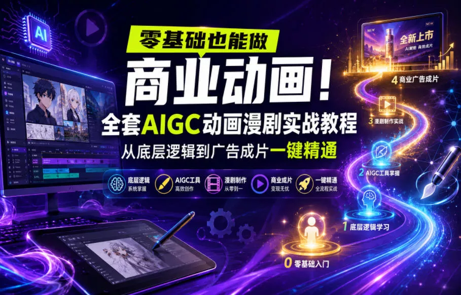 零基础也能做商业动画!全套AIGC动画漫剧实战教程,从底层逻辑到广告成片一键精通-站源网